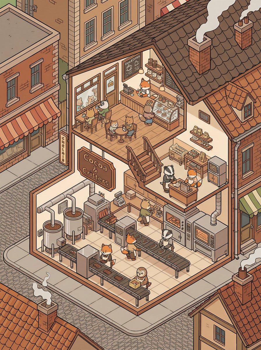 Isometric 2.5D Architectural Slice Illustration of an Animal Community