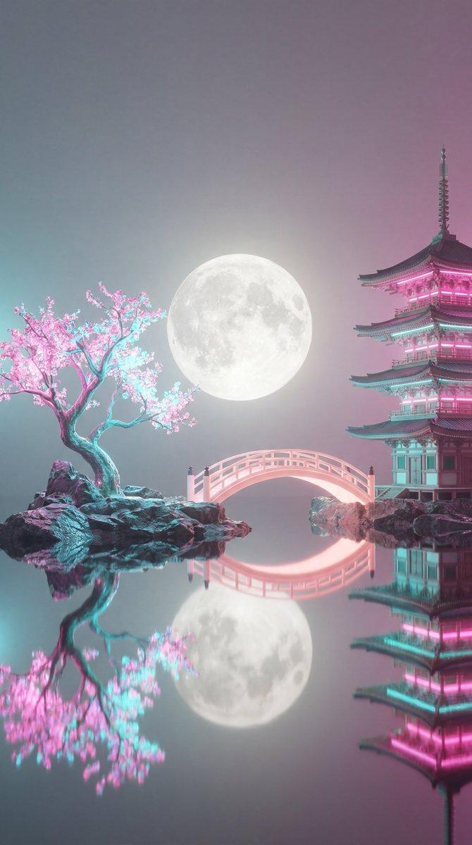 Surreal Vaporwave Night Landscape