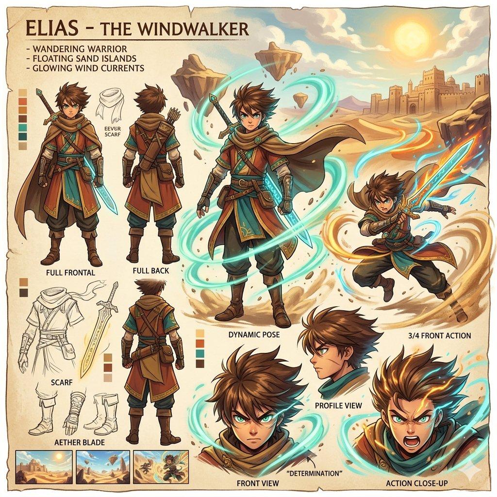 Anime Warrior Character Design Sheet