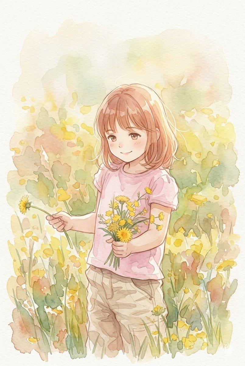 Anime Watercolor Girl with Butterflies