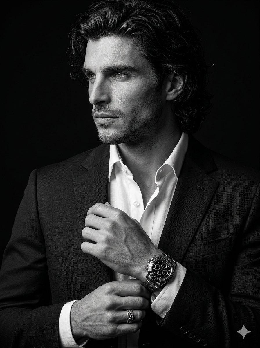 Cinematic Black-and-White Suit Portrait