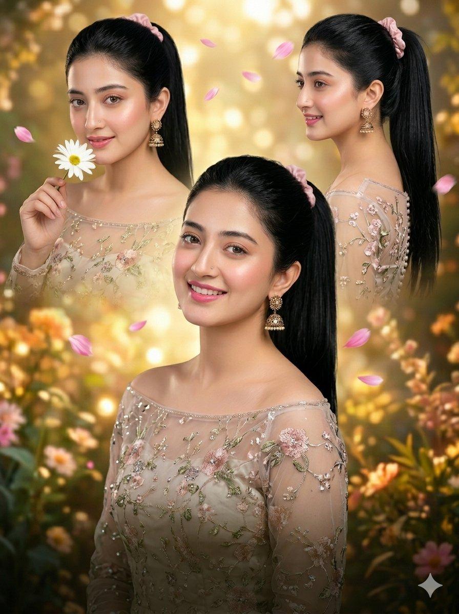Luxury Floral Embroidery Portrait Collage
