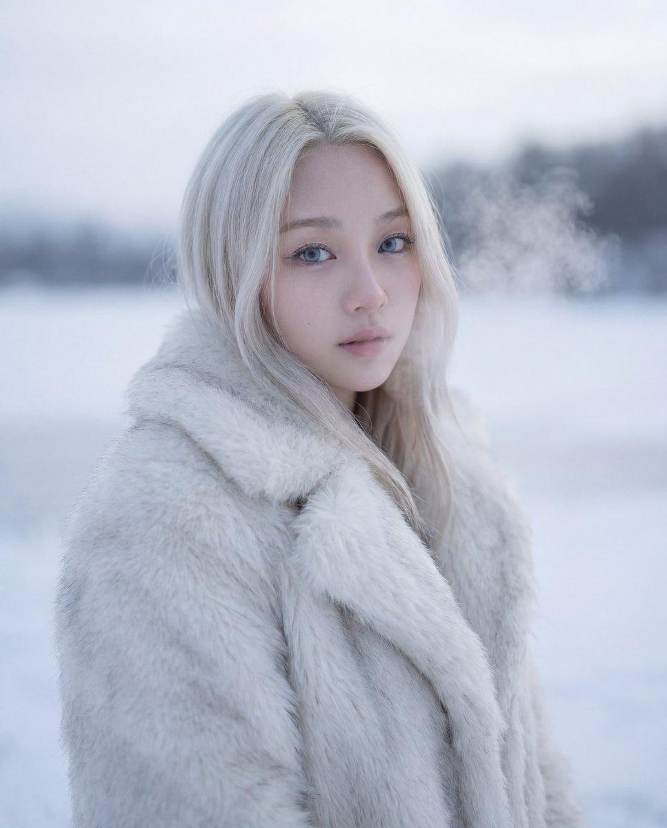 Cinematic Platinum Blonde Winter Portrait