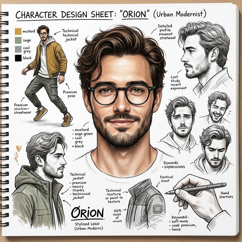 Cinematic Character Design Sketchbook Sheet