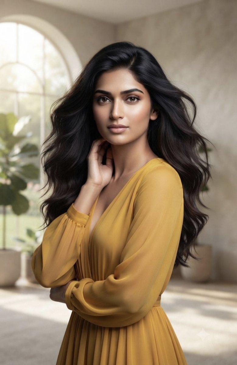 Elegant Woman in Golden Dress