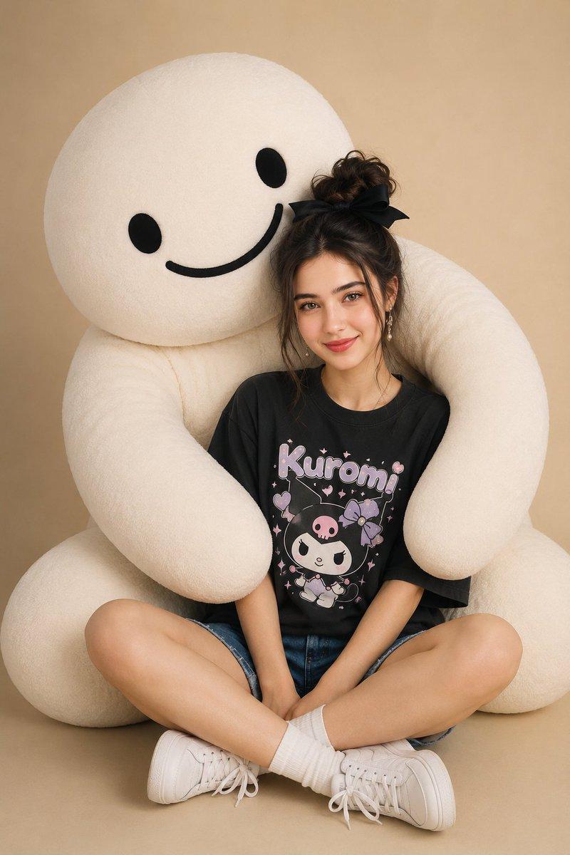 Woman with Giant Plush Mascot