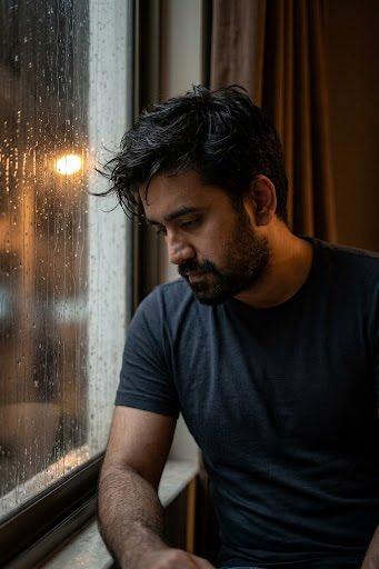 Moody Cinematic Rain Window Portrait