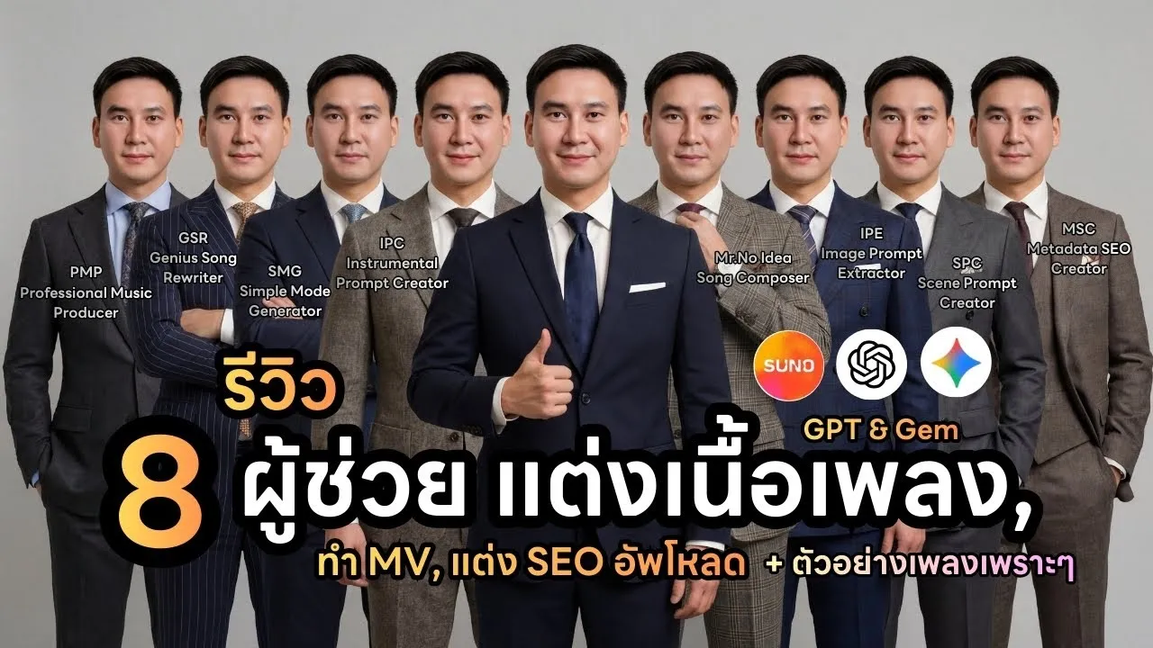 รีวิว 8 AI ผู้ช่วย GPTs & Gem สร้างเพลงขั้นเทพ! ใน SUNO จากไอเดียสู่เพลงฮิตในไม่กี่คลิก
